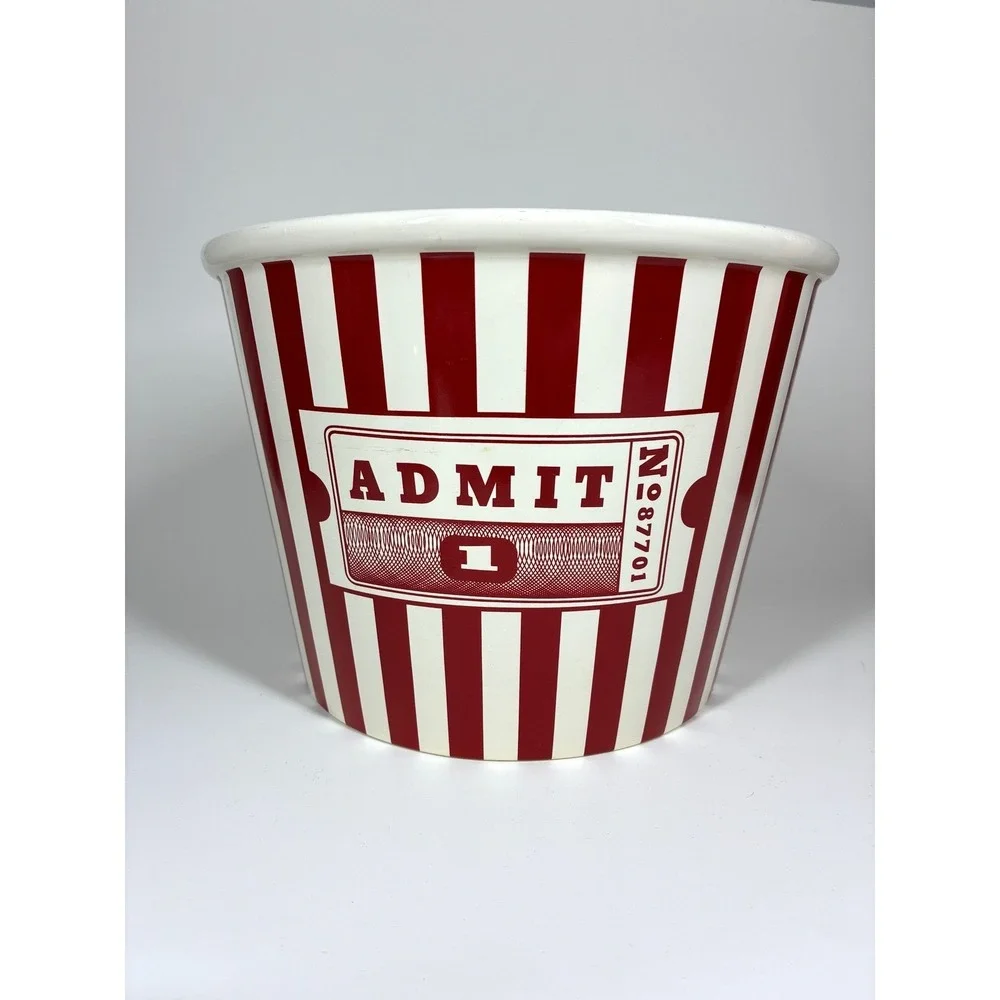 Williams Sonoma Popcorn Bowl Ceramic Red White Striped Admit One Movie Night